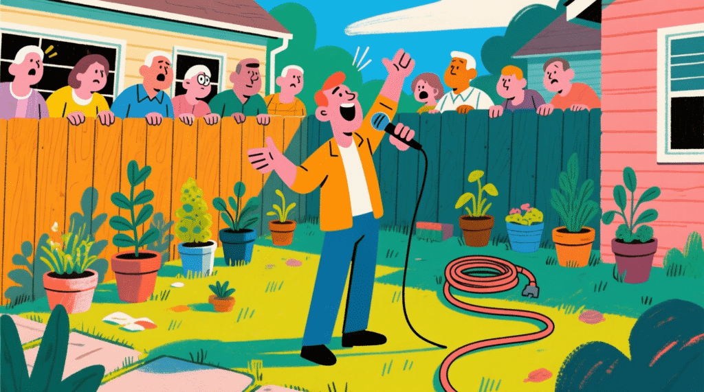 Digital art of a person filming a passionate monologue in a suburban driveway, styled like a social media clip — The Daily Dope