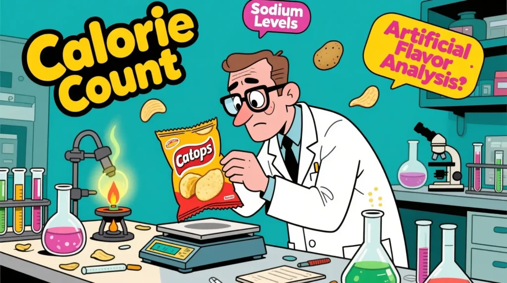 Satirical image of a person weighing an empty chip bag on a lab scale — The Daily Dope
