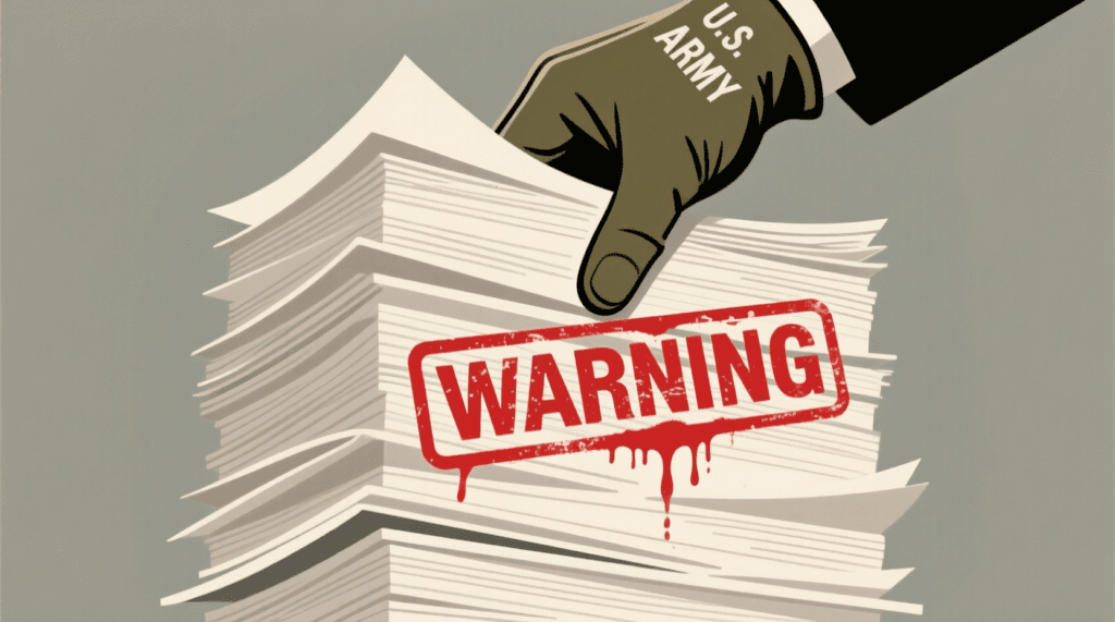 Satirical illustration of a stack of legal papers with a red "WARNING" stamp buried underneath — The Daily Dope