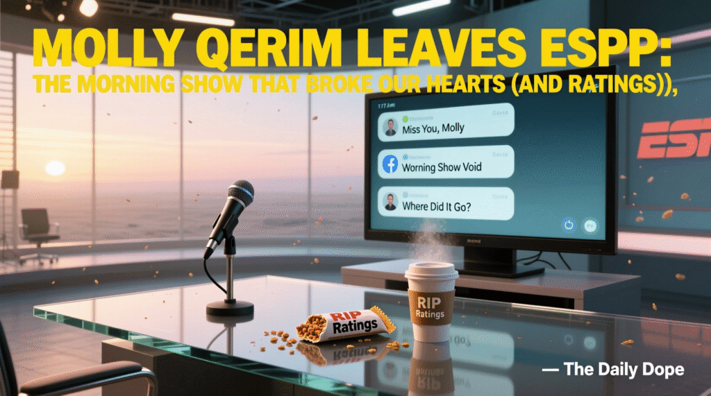Satirical illustration of an empty ESPN morning show set with a mic and trending social messages — The Daily Dope