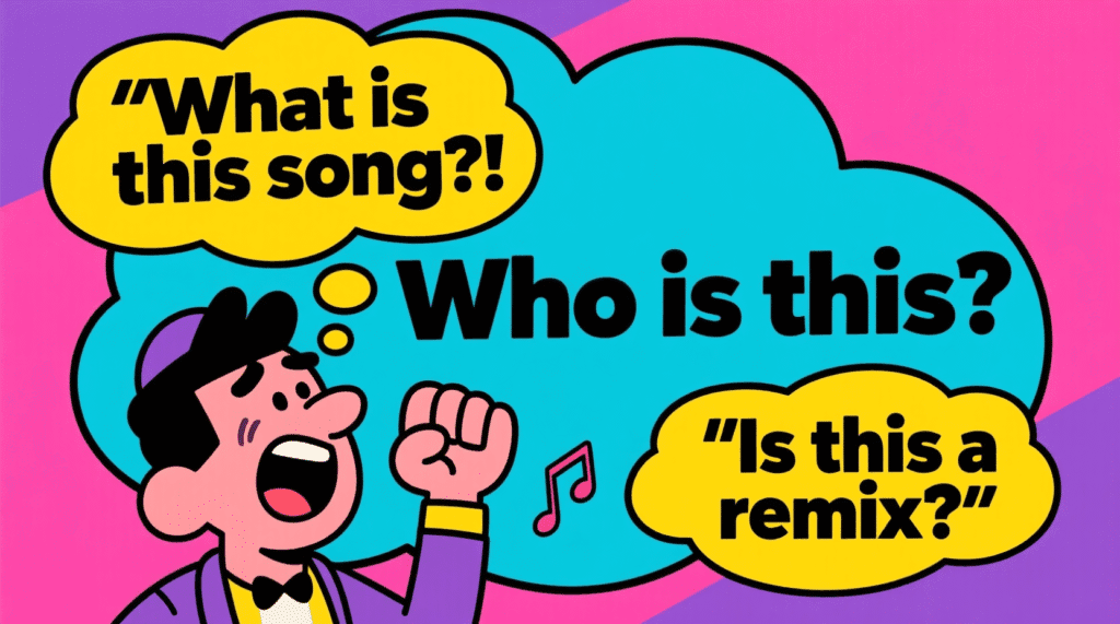 Satirical illustration of a person confidently nodding to music while thinking "What is this song?" — The Daily Dope